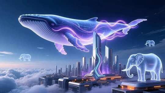 虚拟鲸鱼概念地产高端光影云端城市