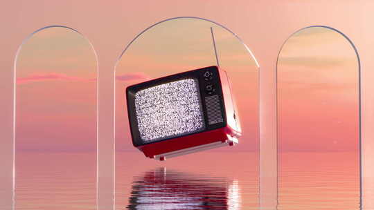水上超现实日落讲台门户，红色电视漂浮