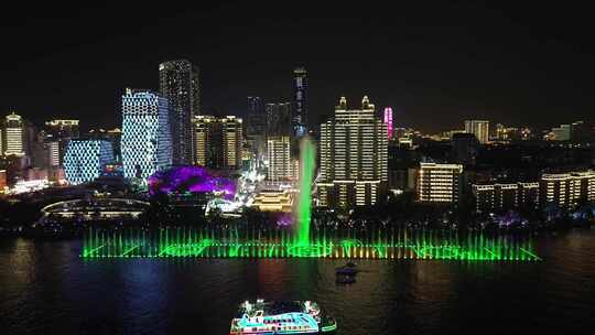 柳州柳江城市夜景游船喷泉灯光秀1080P视频素材模板下载