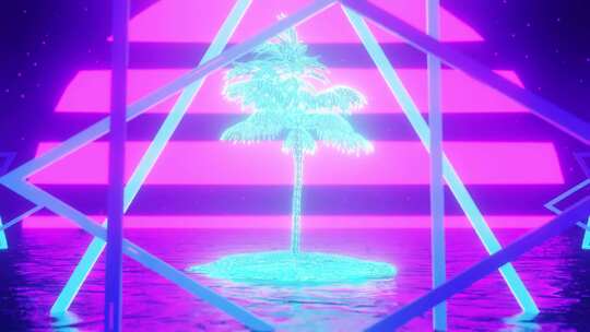 粒子合成的旋转霓虹棕榈树