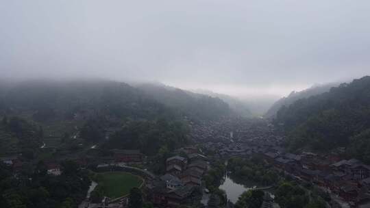 航拍贵州日出肇兴侗寨侗族村落山水大气夜色