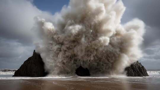 海浪冲击礁石景象
