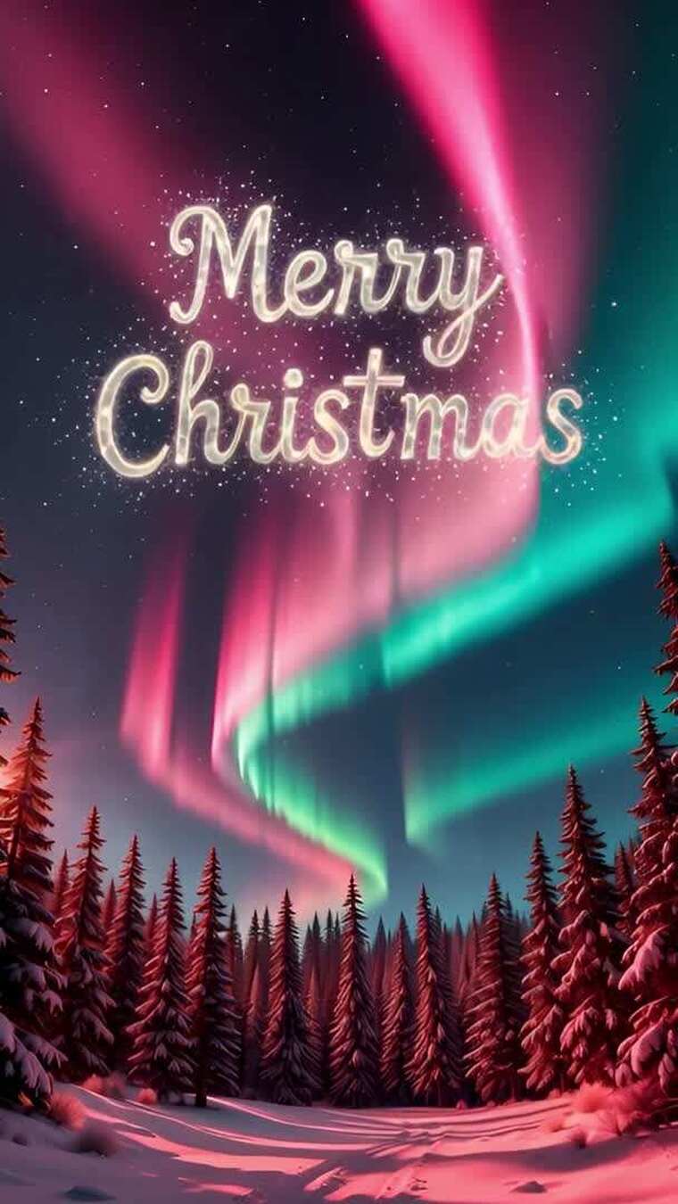 圣诞极光森林夜景素材