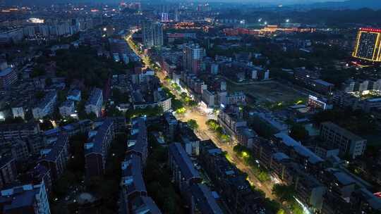 景德镇市夜景航拍珠山区珠山大道城市夜晚