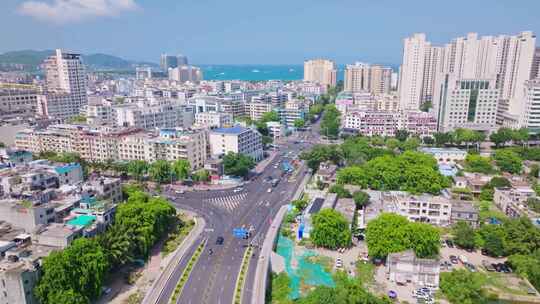 阳光明媚三亚城市风景航拍全景4k中国海南