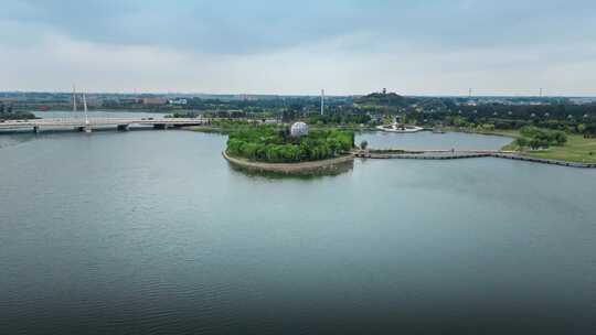 邯郸市大名县惬山湖公园市区航拍