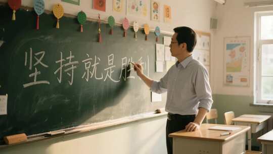 教师教室黑板前书写励志语