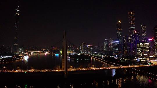 广州塔小蛮腰猎德大桥夜景航拍4K视频素材模板下载