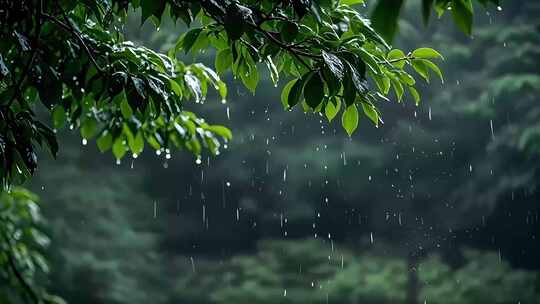 慢动作 雨天花草树木风景 雨润万物