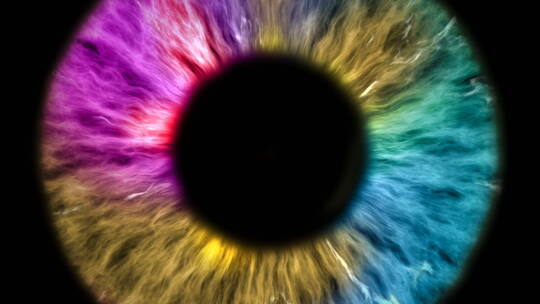 彩色虹膜和瞳孔的极端特写