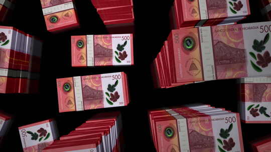 尼加拉瓜科尔多瓦奥罗钞票包循环上空的3d