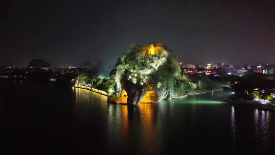 桂林象鼻山夜景航拍