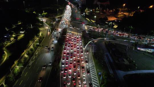 城市夜晚十字路交通航拍