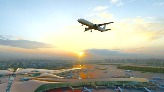 民航飞机从北京大兴机场起飞视频素材模板下载