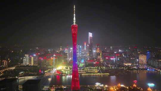 4k广州塔珠江新城海心沙花城广场夜景