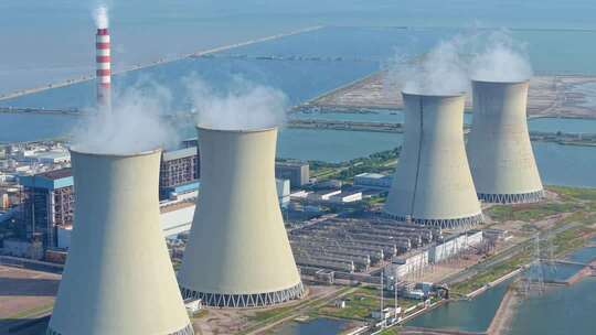 天津海边的发电厂航拍景观