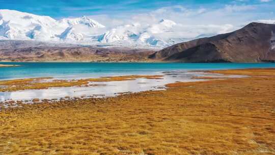 新疆阿尔泰山脉雪山湖泊视频素材模板下载