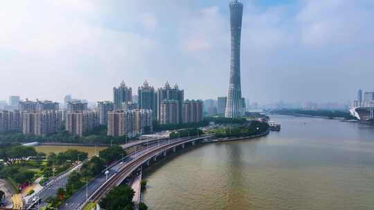 广州海珠区阅江西路猎德大桥珠江航拍城市风视频素材模板下载