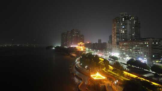 湖北鄂州城市大景夜景交通航拍