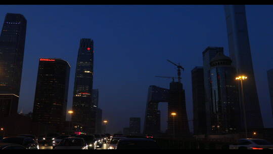 北京城市交通夜景CBD国贸