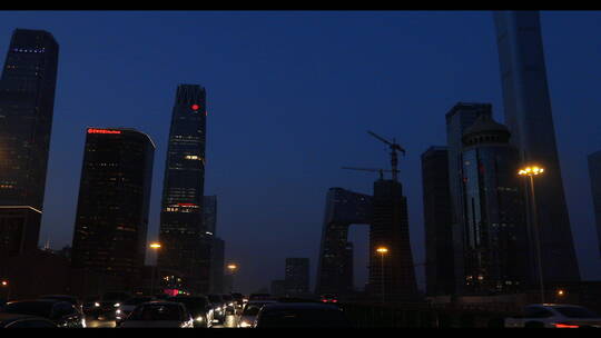 北京城市交通夜景CBD国贸视频素材模板下载