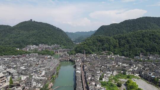 航拍湖南湘西凤凰古城著名旅游景点