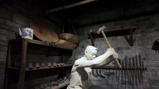 古代传统打铁铺铁匠雕塑场景