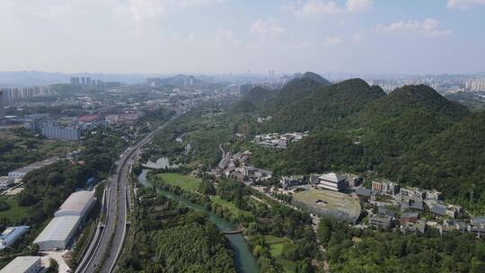 贵阳花溪河十里河滩风景区航拍