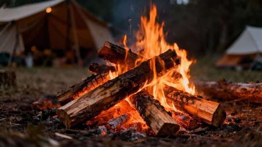 露营篝火燃烧温暖治愈冬日氛围视频