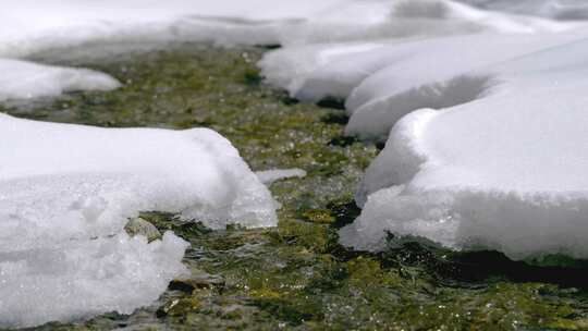 春天被雪覆盖的河流河水