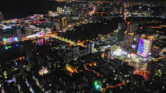 海南省三亚市城市夜景交通车流航拍