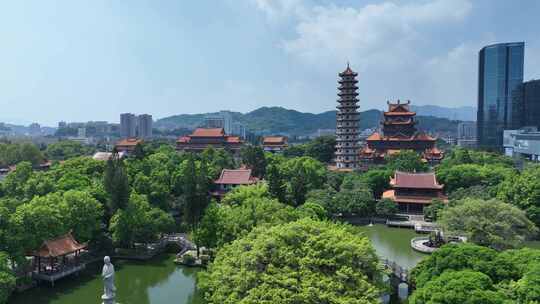 福州西禅古寺航拍城市寺庙古建筑景观风景