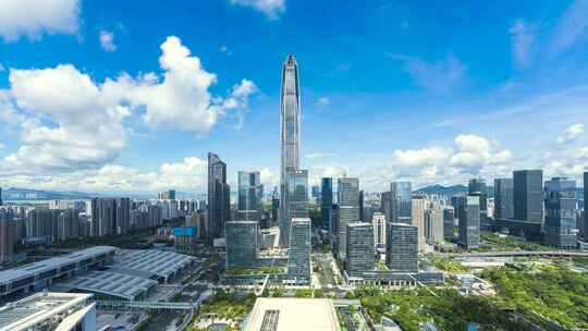 深圳南山福田市中心CBD蓝天白云航拍延时