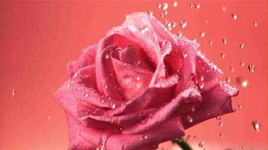 水滴落下打在美丽玫瑰花