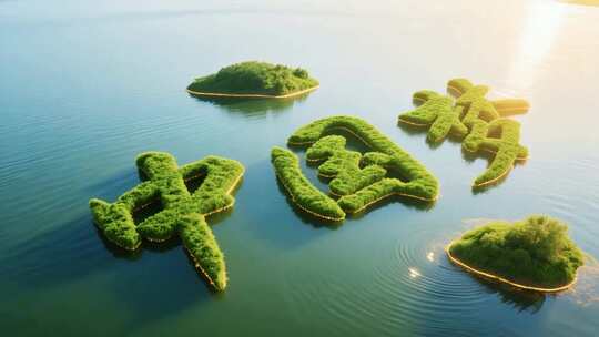 湖面绿植构成中国梦文字景观