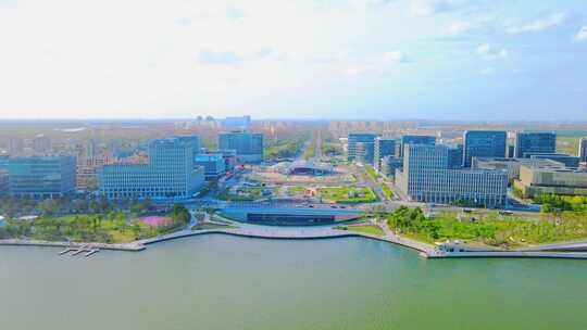 上海临港区滴水湖全景4K航拍