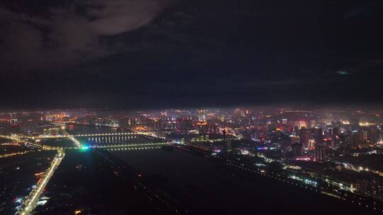 城市航拍洛阳阴雨天后城市云海夜景建筑