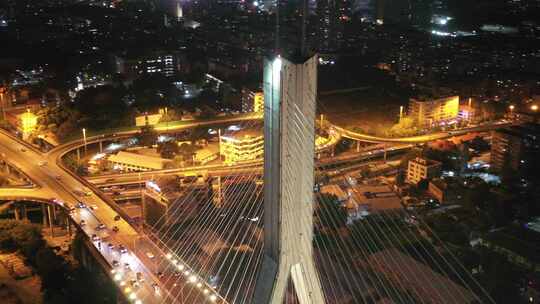 广州鹤洞大桥夜景航拍素材