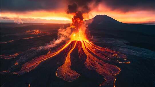 AI火山喷发火山爆发岩浆熔岩末日