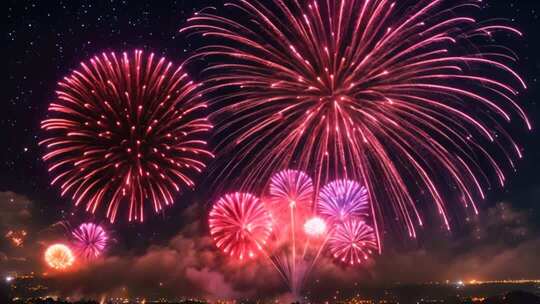 夜空中绽放的绚丽烟花