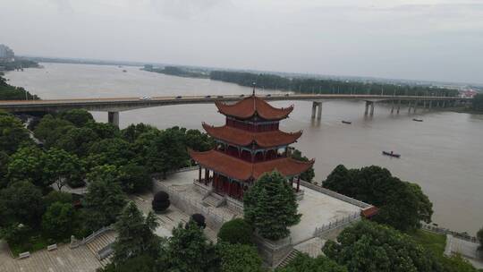 航拍湖南岳阳湘阴远浦楼