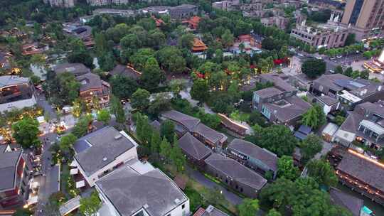 成都高新区铁像寺水街夜景航拍实时