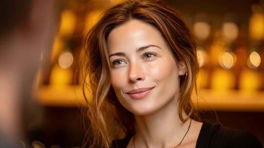 迷人女子与人交谈氛围浪漫温馨