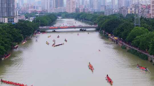 航拍端午节龙舟竞渡福建福州光明港龙舟赛