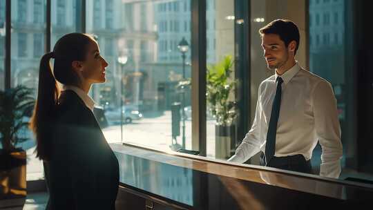 商务人士前台交流场景