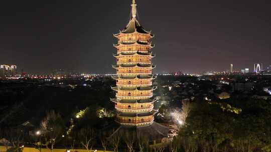 苏州古城区北寺塔人民路航拍