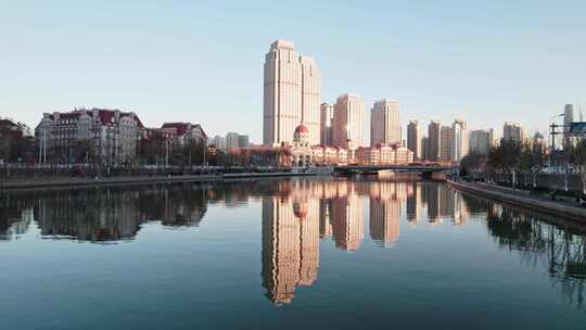 天津海河风景线城市天际线建筑风光航拍