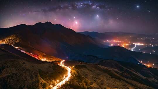 山间公路夜空繁星美景