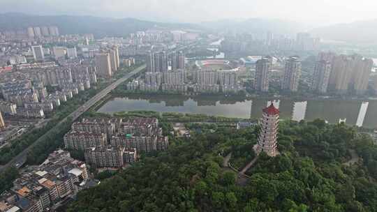 航拍宁德塔山公园城市风景