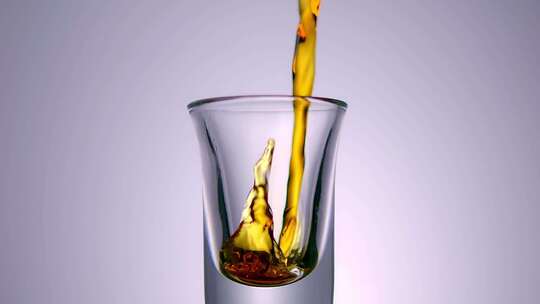 酒杯黄色液体流动白酒水滴酒杯冰块融化